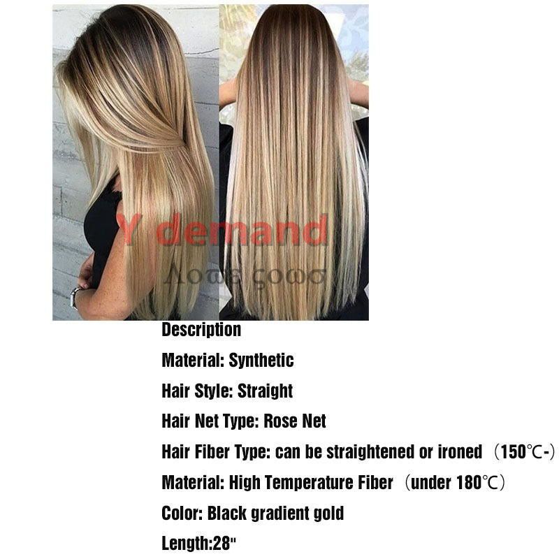 Blonde Straight Long Hair Black Gold Gradient Perfect Hairline