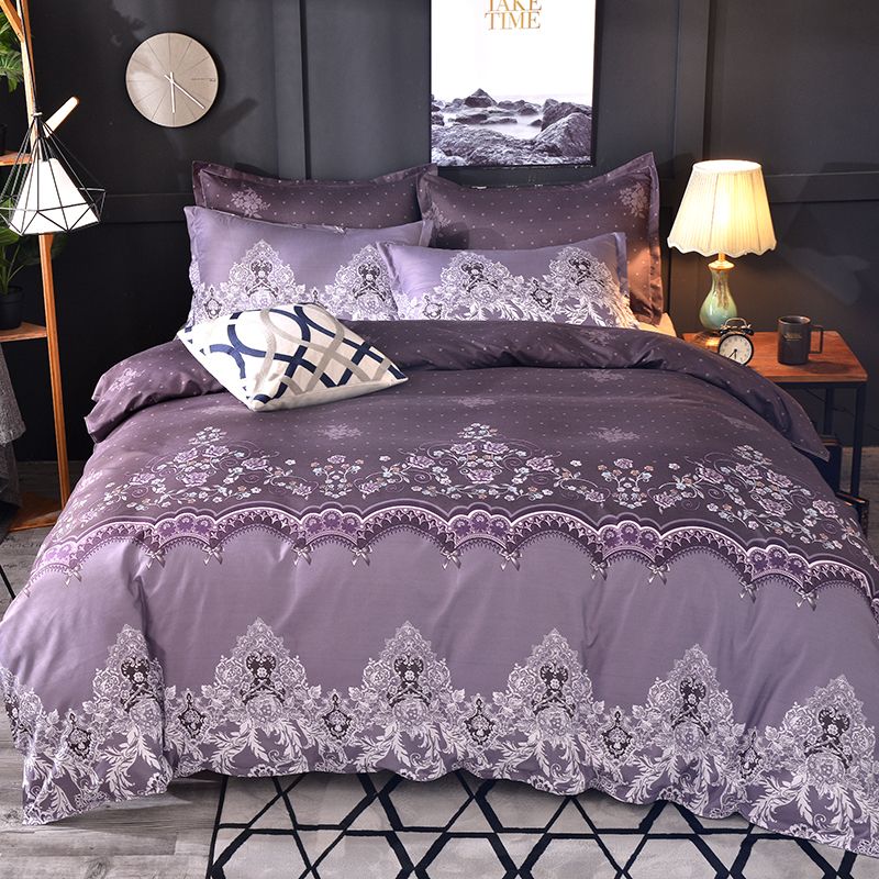 Floral Bedding Set Purple Lace Pattern Duvet Cover Bedlinen Single