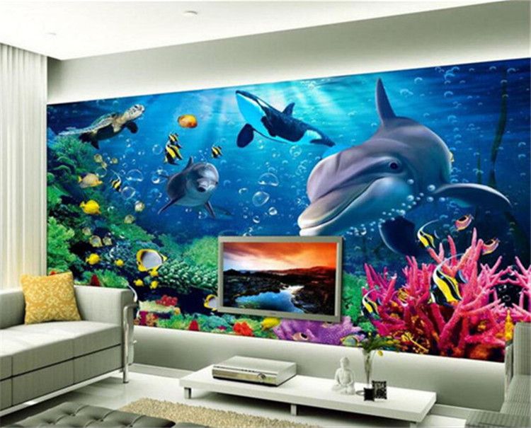 3D Underwater World Palace Roman Cols Full Wall Mural Wallpaper Home Decal Decor