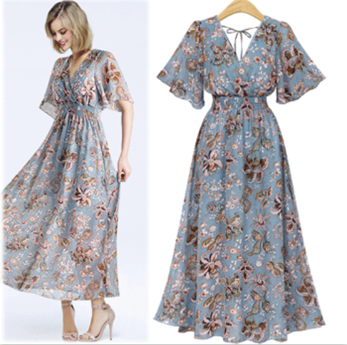 floral chiffon dress with flutter sleeves