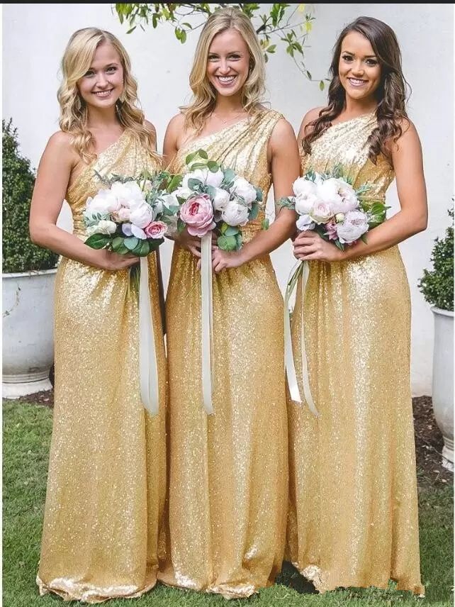 Acquistare Abiti Da Damigella Donore Giallo Oro Rosa 2019 Una Spalla Pieghe  Lunghe Lunghezza Plus Size Matrimoni Formali La Tua Cameriera Di Onore  Degli Abiti Da Onore Economico | Consegna Veloce E