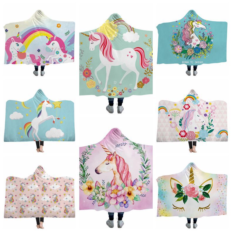 Unicorn Hooded Blanket Cloak Winter Thickened Double Plush