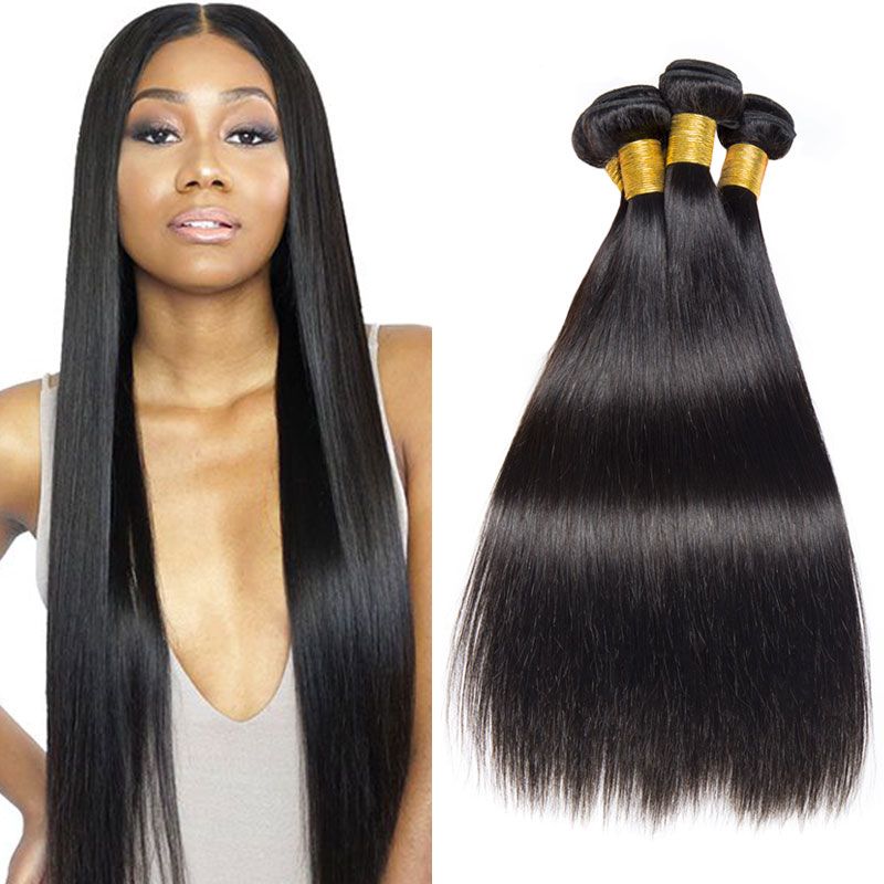 Brazilian Straight Hair Bundles 10 12 14 Inches Natural Black