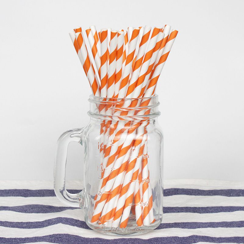 25 Long Orange Striped Paper Straws Paper Straws Striped Bottle Drink Straw Water Bottle Drink Straws Long Paper Straws Orange Straws