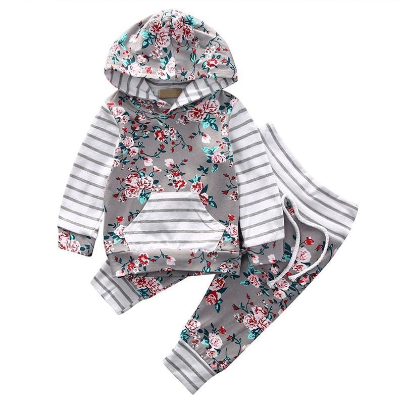 Baby Girls Hoodies Long Sleeve Floral Top+Pant 2PCS Set Outfits Suit 0-24 Months