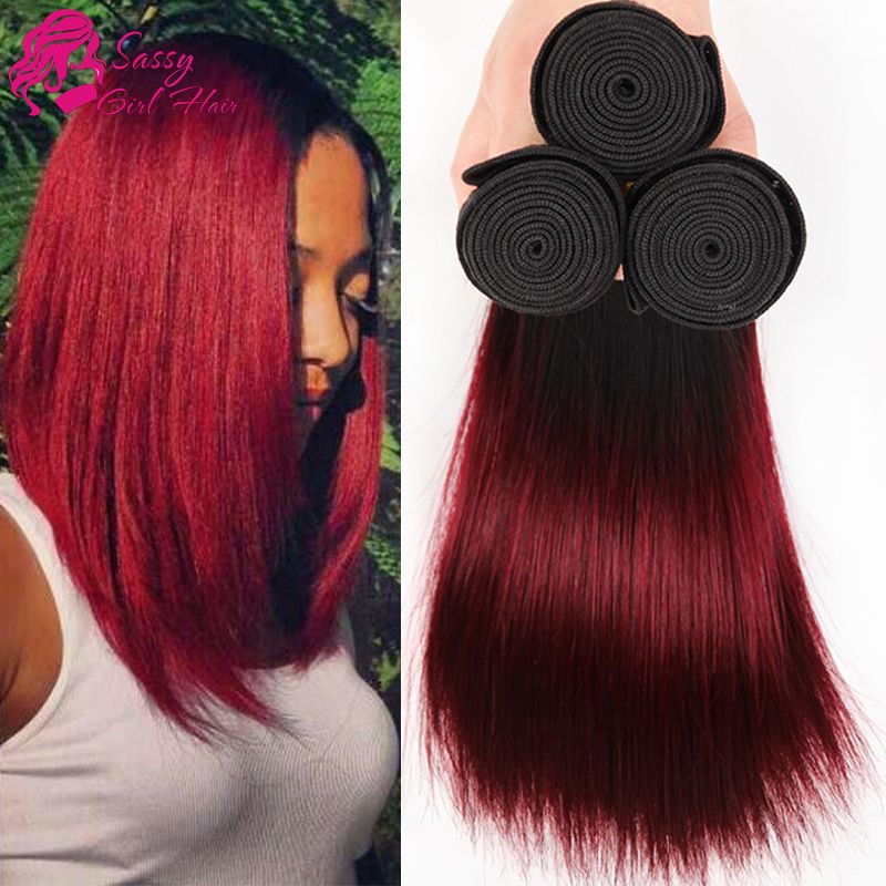 Red Ombre Peruvian Straight 3 Bundles Dark Red 1b 99j Peruvian