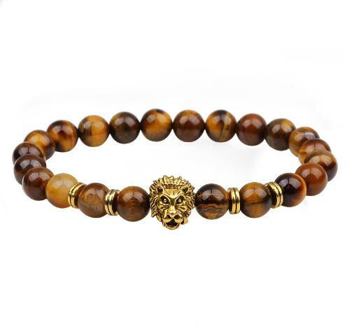 Tiger Eye+Gold Plated Lion Head