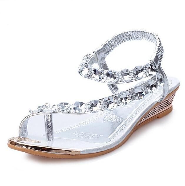 silver slip on wedges