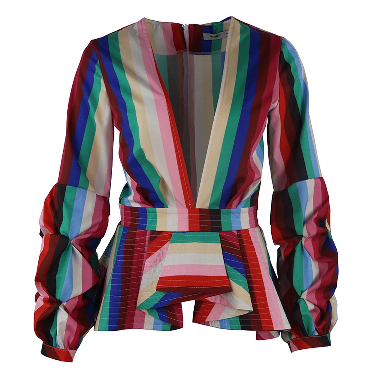 long sleeve striped peplum top