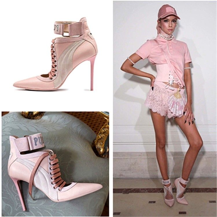 baby pink lace up heels