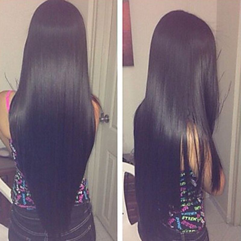 Charming Natural Black Long Silky Straight Full Lace Wigs With