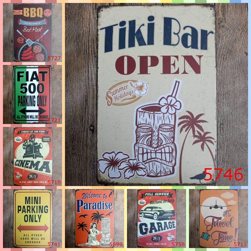 2019 Tiki Bar Open 20 30cm Metal Tin Signs Bedroom Wall