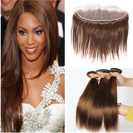 Chocolate Brown Brazilian Human Hair Weave Bundles With Frontal