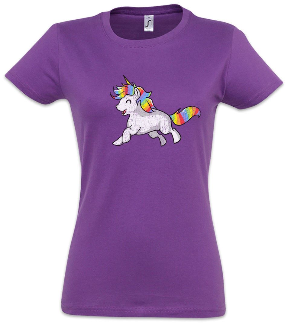 Happy Unicorn Damen T Shirt Toon Comic Look Dance Music Rainbow