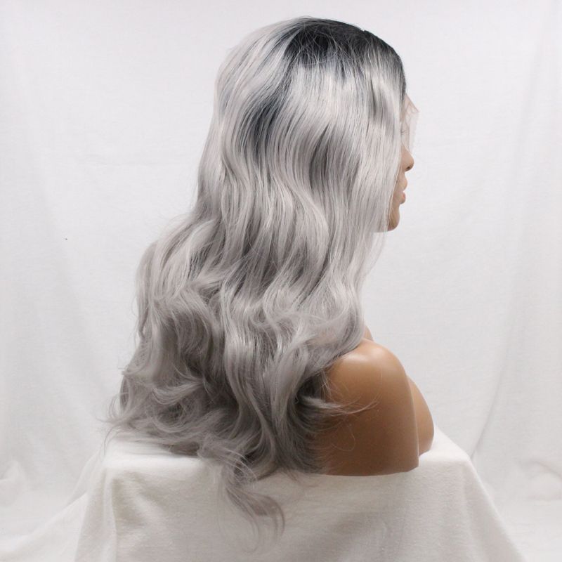 Black Grey Ombre Wig Synthetic Hair Silver Hair Long Wavy