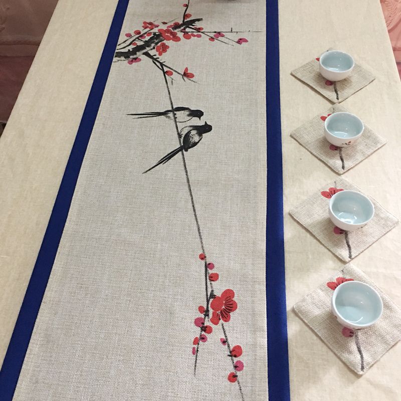 Vintage Handmade Painting Chinese Linen Coffee Table Runner Cotton Fabric Christmas Table Mat Home Decor Tea Table Cloth Rectangular Cheap Table Linens Cheap Table Runner From Zuotang 6 13 Dhgate Com