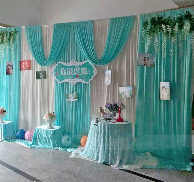 3 6m Wedding Party Ice Silk Fabric Drapery Blue Color With Silver