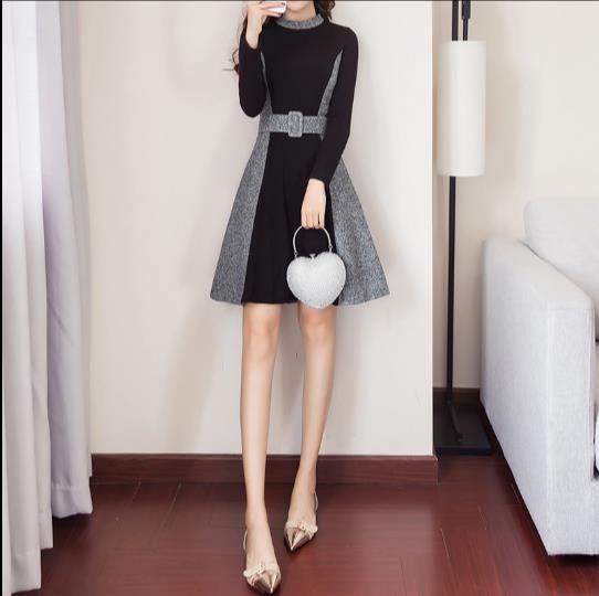 Compre Vestido De Lana Patchwork Otoño Invierno 2018 Vestidos Elegantes Para Mujer Con Cinturón Casual De Manga Larga, Una Línea De Vestido De Mujer Z977 A 47,63 € Del Southd | DHgate.Com