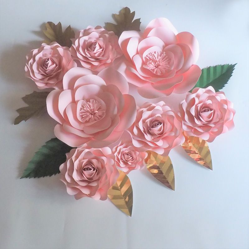 2018 DIY hecho a medias bebé rosa gigante flores de papel rosa 8 piezas +  hojas