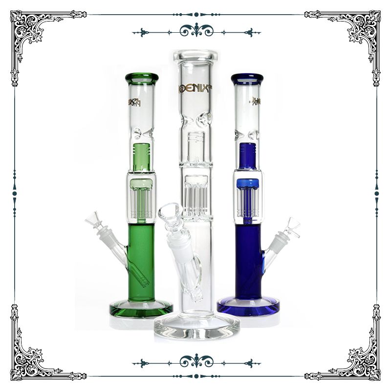 Best Quality 14 Inch Phoenix Straight Tube Glass Bongs With 8 Arms Tree Percolator Bongs Splash