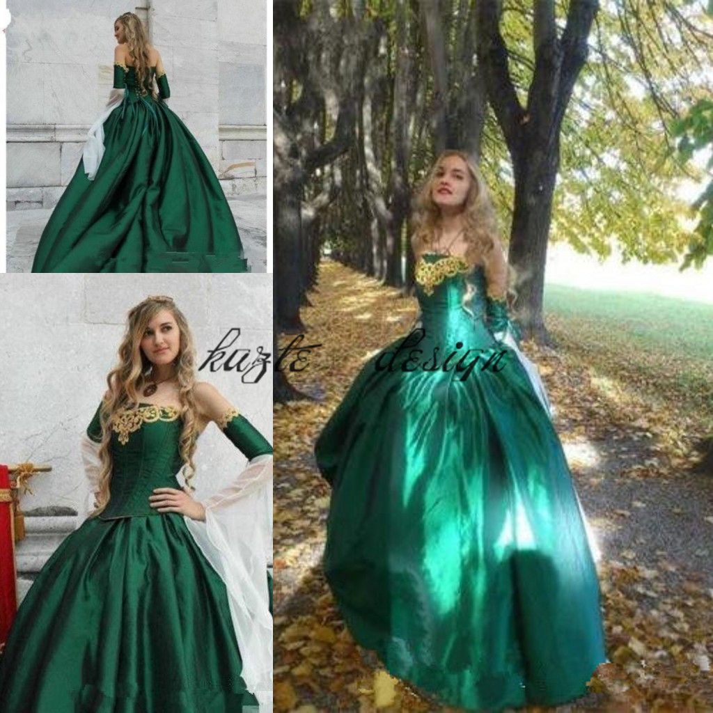 Vintage Emerald Green Gothic Victorian Ball Gown Wedding Dresses 2018 Off Shoulder Bell Sleeve Lace Uphalloween Cosplay Bridal Gowns Victorian Style Wedding Dresses Wedding Dress Ball Gown From Kazte 141 31 Dhgate Com Shop gothic victorian ball gowns collection at ericdress.com. wedding dresses wedding dress ball gown