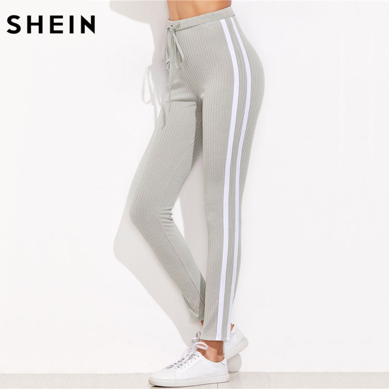 Compra SHEIN Pantalones De Cintura Alta Pantalones De Mujer Cordones De  Cintura Pantalones Pitillo Pantalones De Chándal De Rayas Laterales De  Rayas Grises Barato | Entrega Rápida Y Calidad | Es.Dhgate