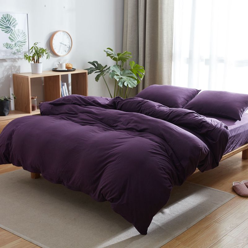 100 Cotton Dark Purple Bedding Sets Jersey Knitted Quilt Covers