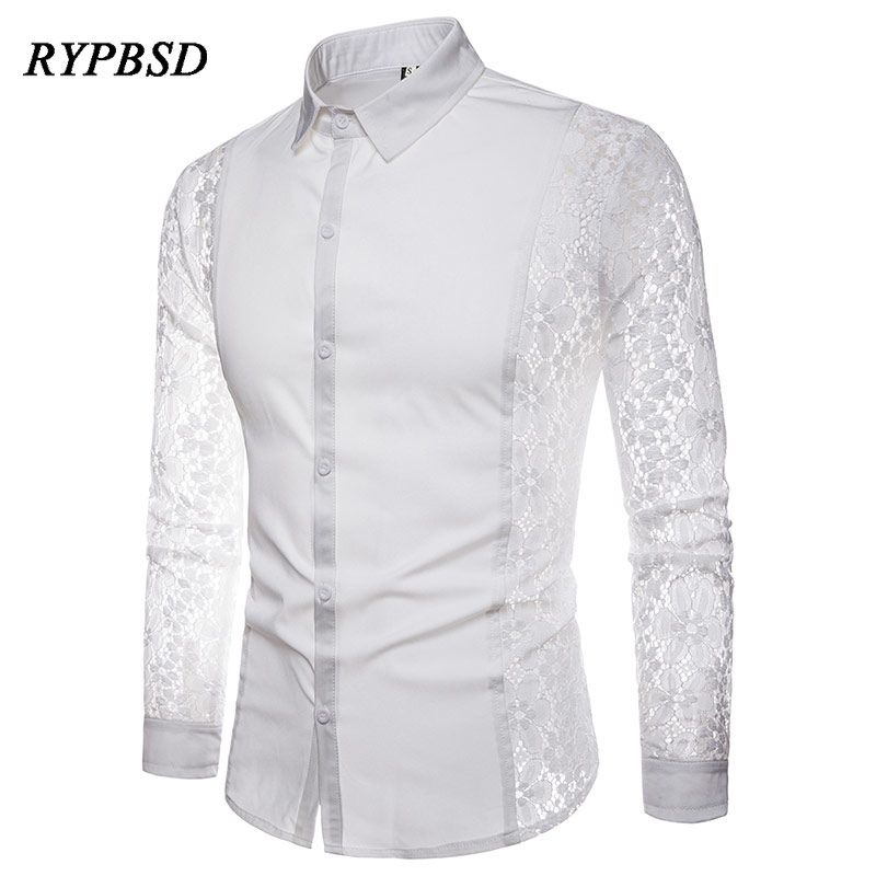 2018 New Autumn Black White Patchwork Lace Shirt Men Sexy Party Long Sleeve Dress Shirts Camisa Social Masculina Beenling, $20.59 | DHgate.Com