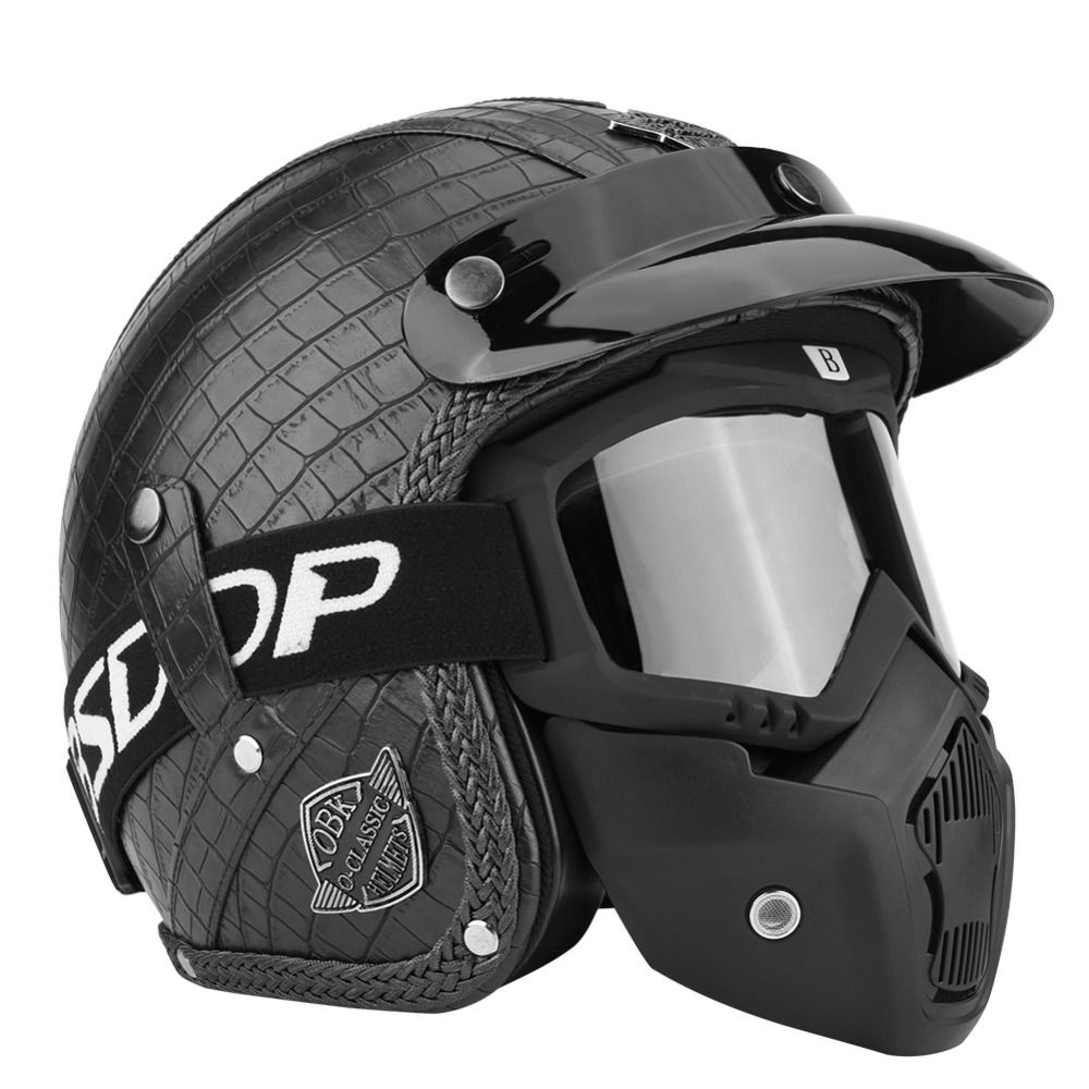 Cascos de cuero PU 3/4 Motocicleta Chopper Casco bicicleta Casco Abierto Casco de Motocicleta