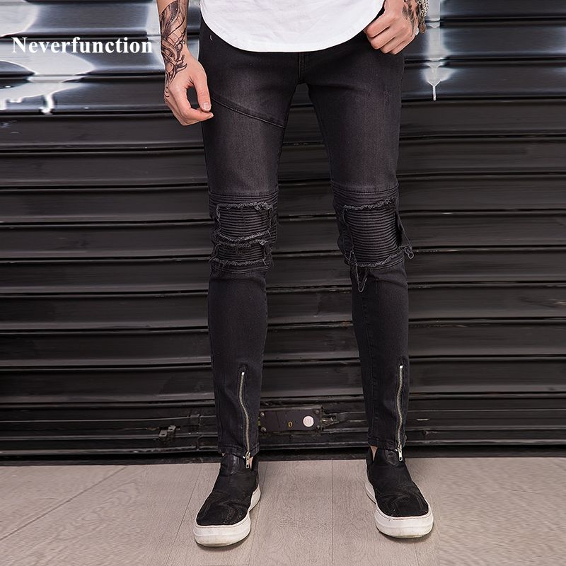 Acquista Uomo Magro Cerniera Alla Caviglia Vintage Moto Biker Jeans Uomo  Hip Hop Strada Strappato Ginocchio Pieghettato Slim Fit Jogging Pantaloni  Denim A 35,59 € Dal Cactuse | It.DHgate.Com