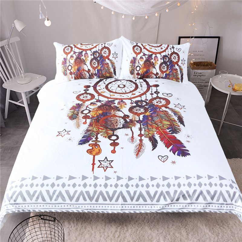 Hipster Watercolor Bedding Set Dreamcatcher Feather Duvet Cover