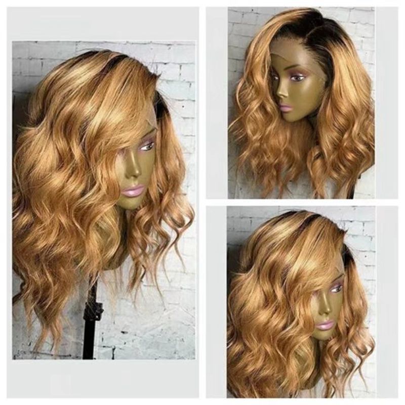 Side Part Platinum Blonde Lace Front Wig 14 Inch Ombre Wig With