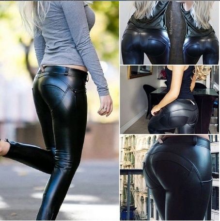 Compra Tallas Grandes De Las Mujeres Atractivas Del Cuero De Imitación  Legging De La Cintura Alta De La Moda Material Del Estiramiento Pantalones  Del Lápiz Negro Sin Patas De Las Polainas S /