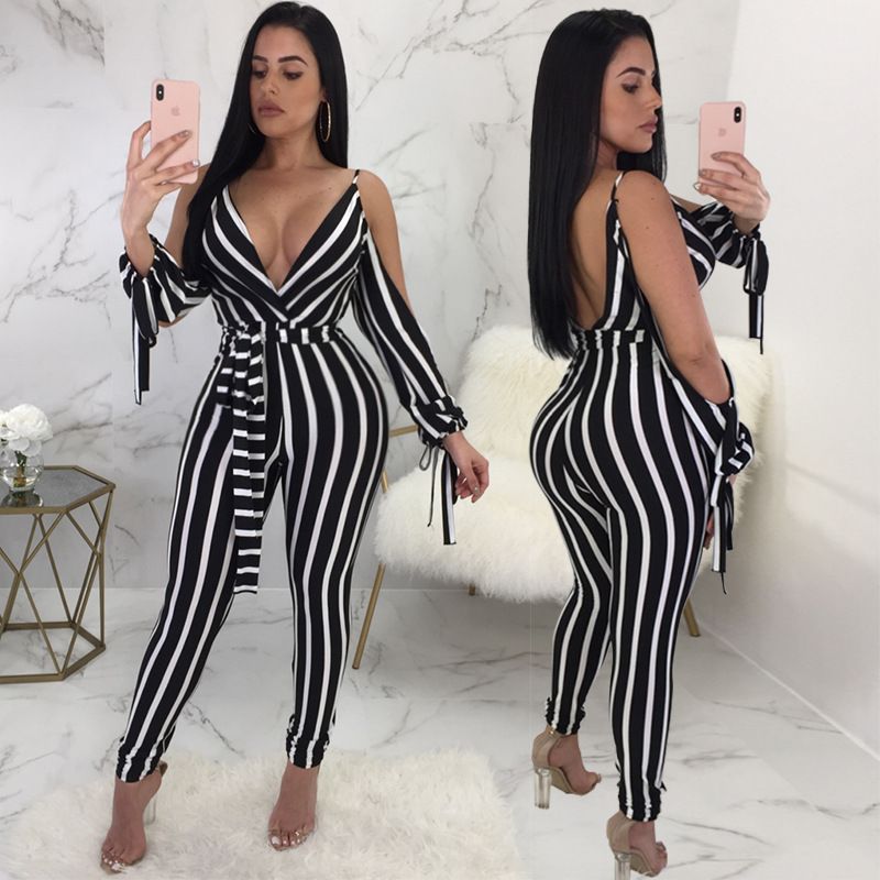 white and black striped jumpsuit