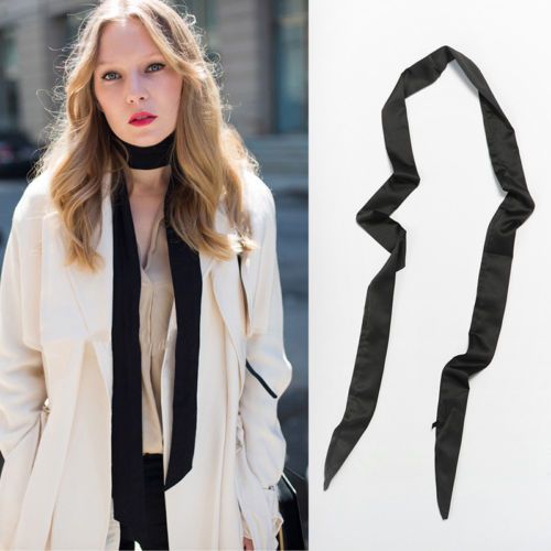 Fashion Women Skinny Scarf Chiffon Long Slim Thin Solid Ribbon