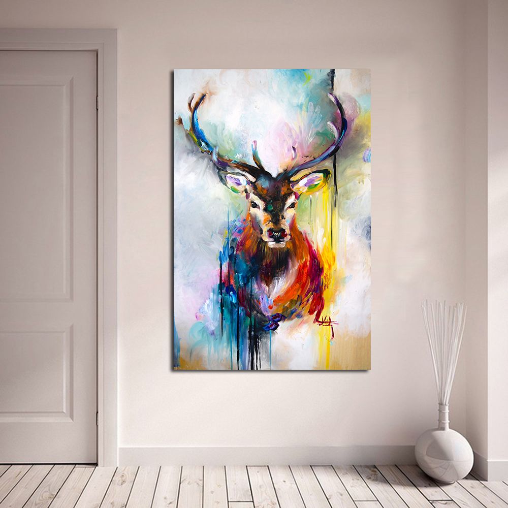 2020 1 Panel Wall Art Colorful Deer Wall Pictures For Living Room Oil Painting Posters And Prints Canvas Art Home Decor No Frame From Kittyfang 27 73 Dhgate Com