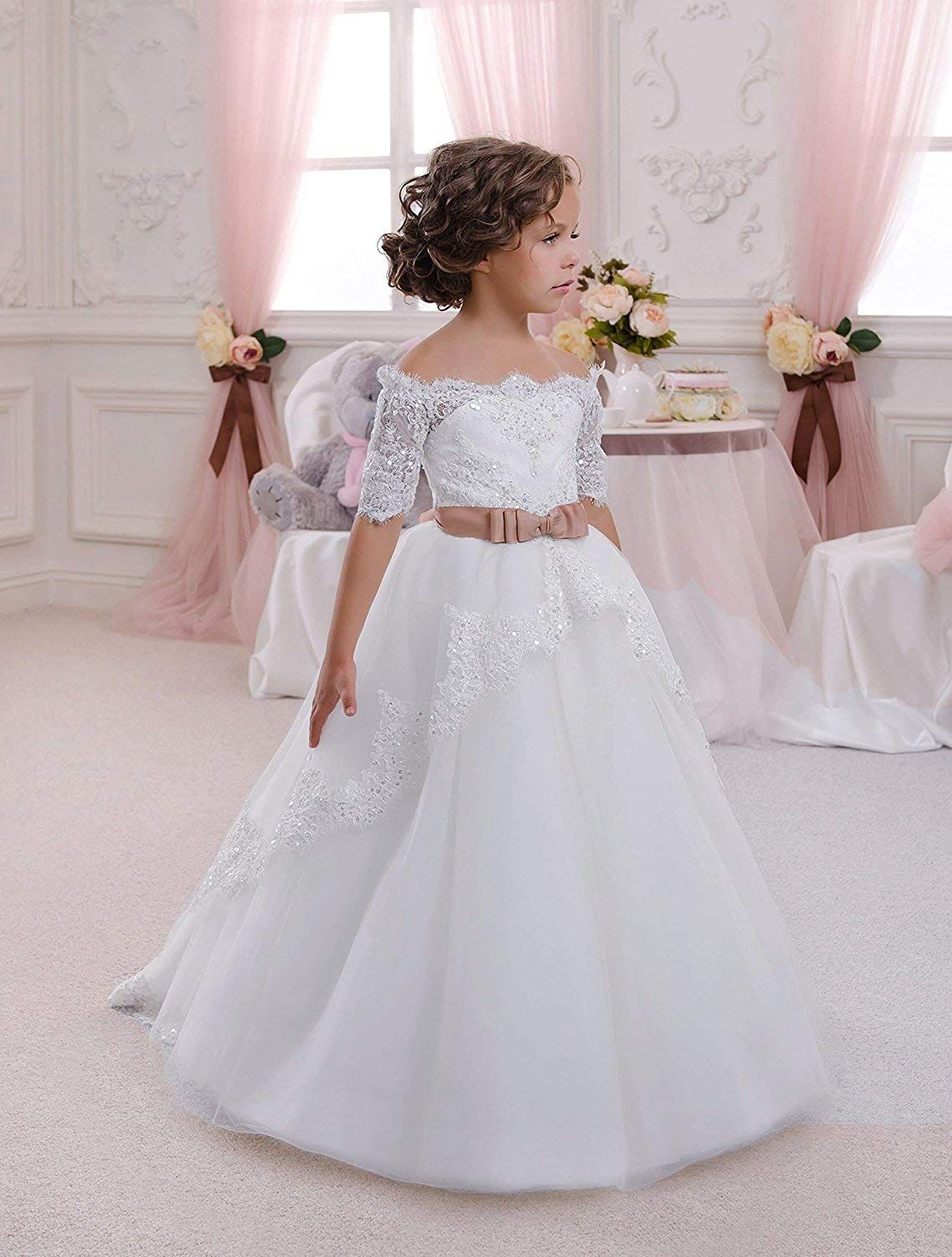 Compra Vestido De Primera Comunión Con Cuentas De Encaje Y Pedrería En  Forma De Flor De Quilate Para Ocasiones Formales Barato | Entrega Rápida Y  Calidad | Es.Dhgate