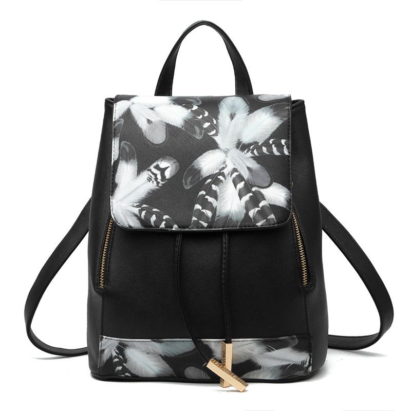 GINBL Canvas Elephant Print Backpack for Women Student Girls School Bag black