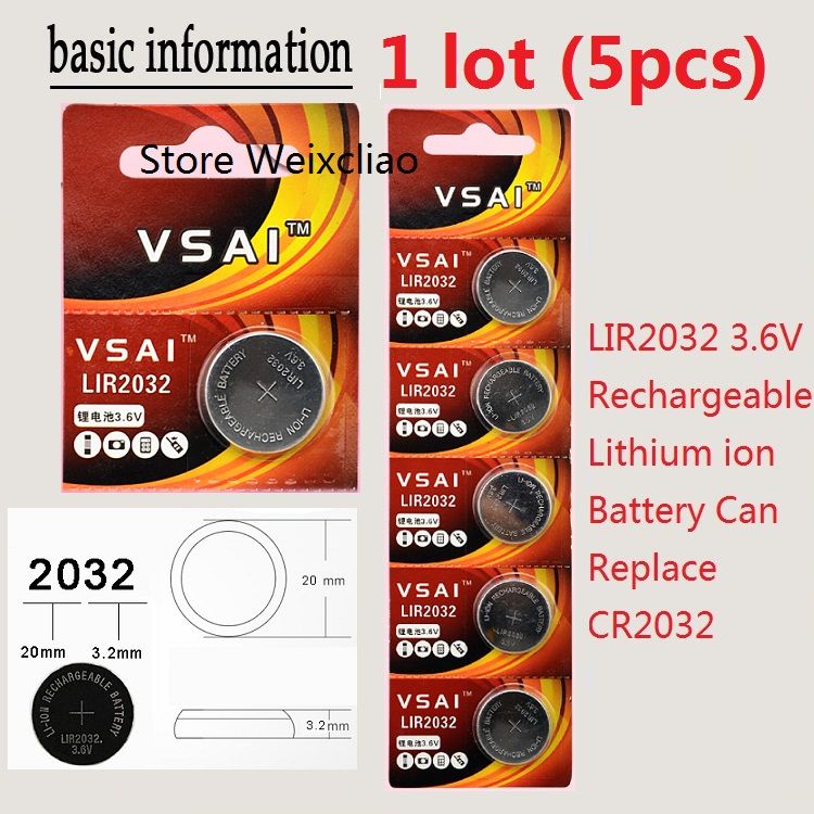 1 Lir2032 3 6v Lithium Li Ion Rechargeable Button Cell Battery 2032 3 6 Volt Li Ion Coin Batteries Cr2032 Vsai Automotive Battery Battery Booster Pack From Weixcliao1 14 97 Dhgate Com