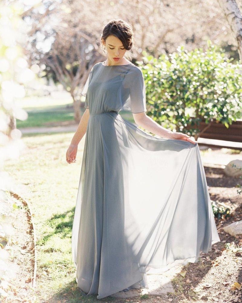 dusty blue long sleeve bridesmaid dresses