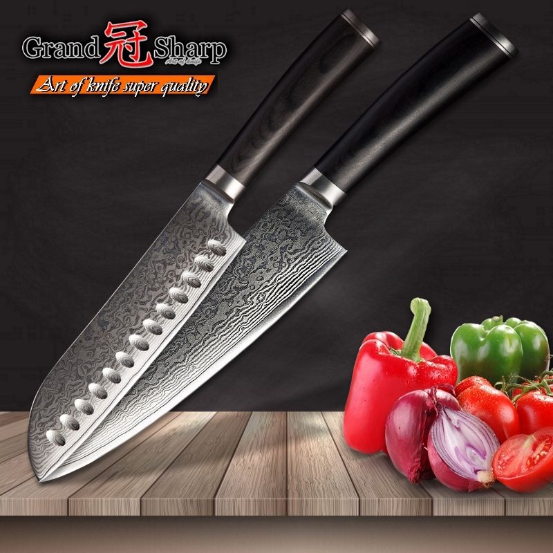 GRANDSHARP Damascus Knife Set Chef Santoku Kitchen Knives Vg10 Japanese