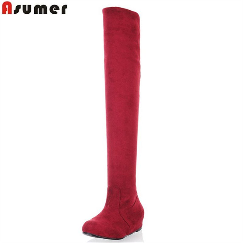 thigh high red flat boots