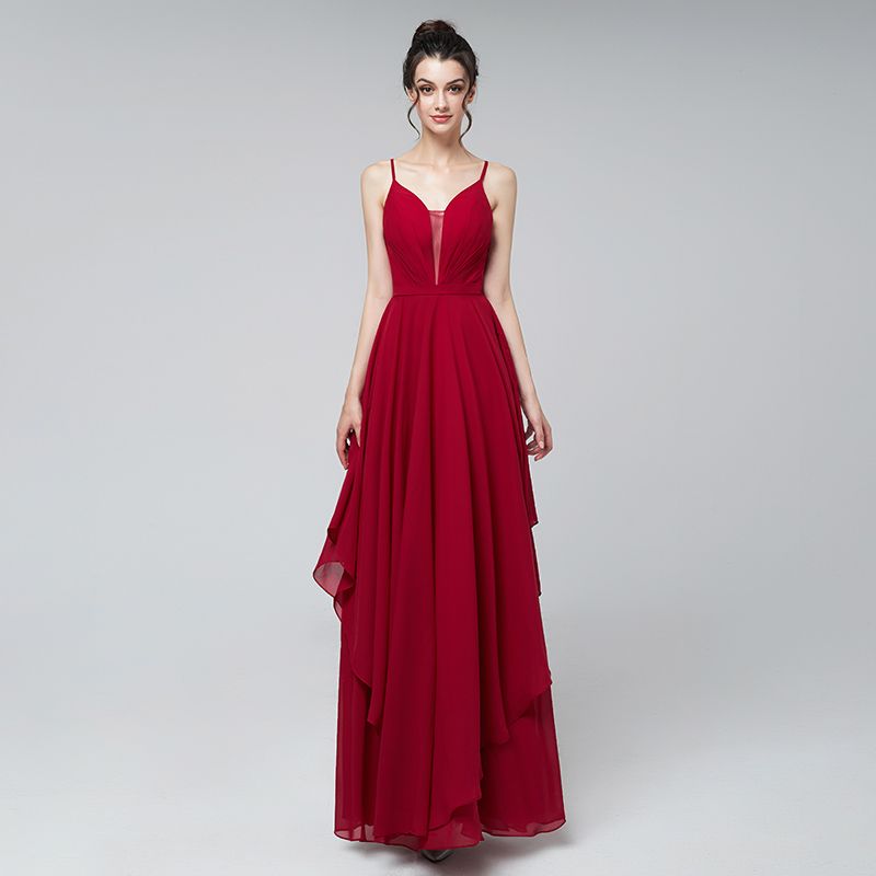 Compre Barato 2019 Vestidos De Fiesta Rojos Atractivos Vestidos De Gasa Largos Y Elegantes Tirantes De Espagueti Hasta El Suelo Vestidos De Fiesta De Noche Formales Imagen Real A 74 03 Del