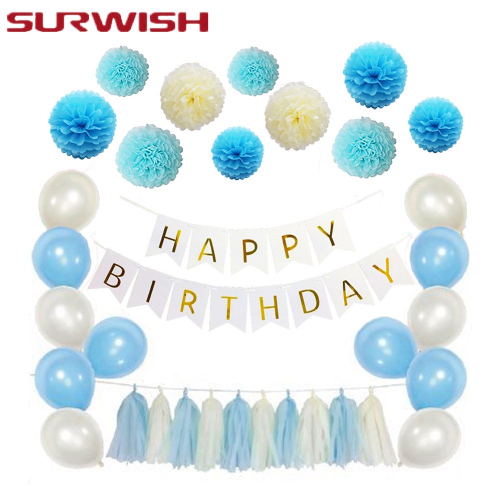 Satin Al El Yapimi Doku Kagit Topu Kagit Puskul Garland Mutlu Dogum Gunu Flama Balon Mavi Tarzi Dogum Gunu Partisi Dekorasyon Tl227 07 Dhgate Comda