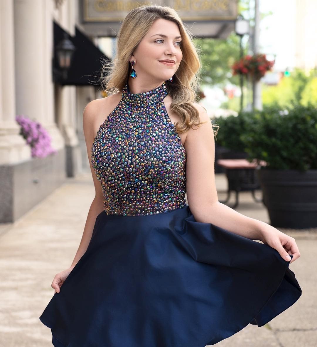 high neck party dress