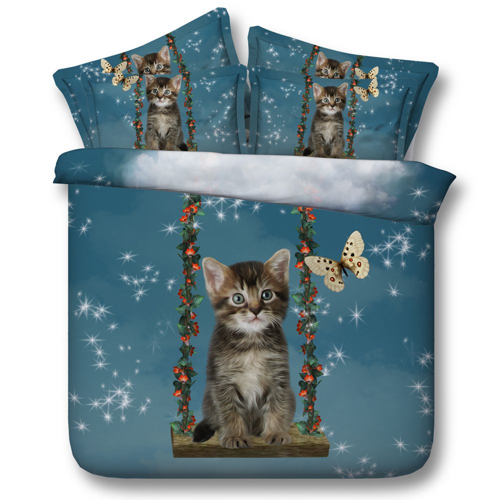 Sweet Kitten Cat Cute Animal Duvet Set Quilt Cover Bedding Single Double King