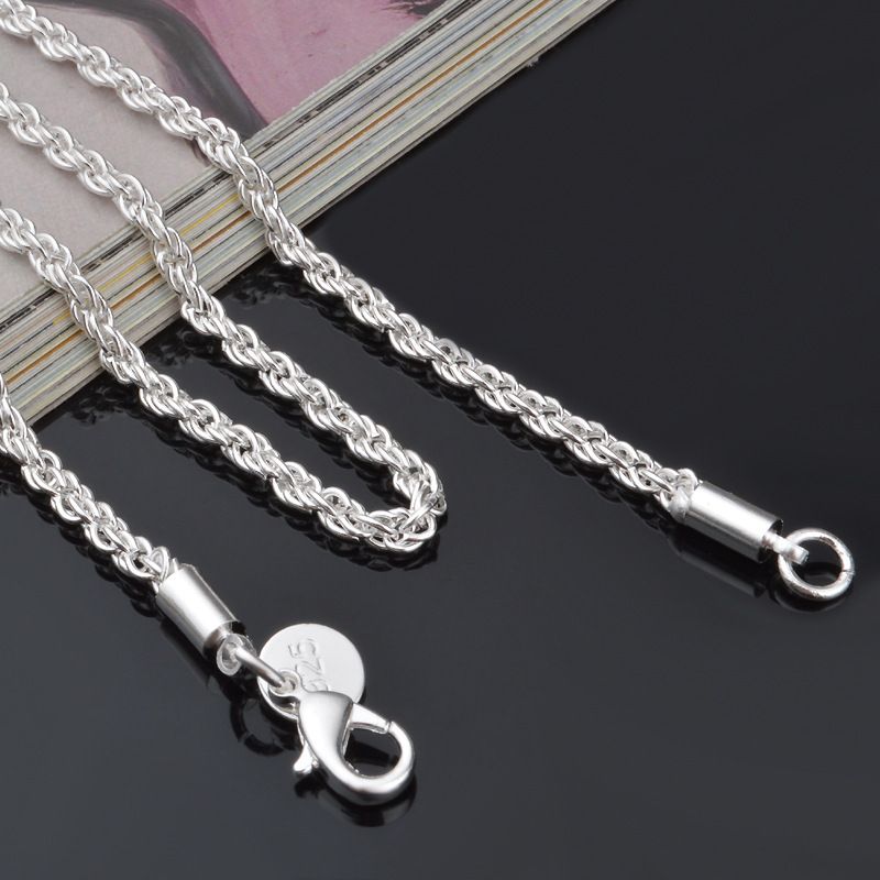 Precio bajo venta al por mayor 3 mm 925 esterlina cadena trenzada cuerda collar de