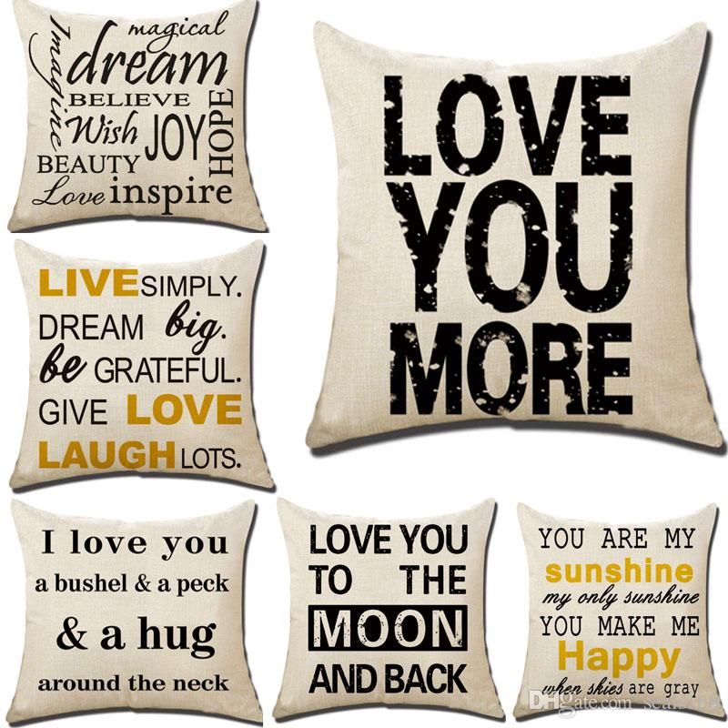 Love You More Pillow Case Linen Letter Throw Pillow Case Cover
