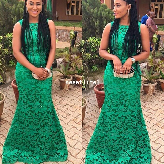 green lace evening dress