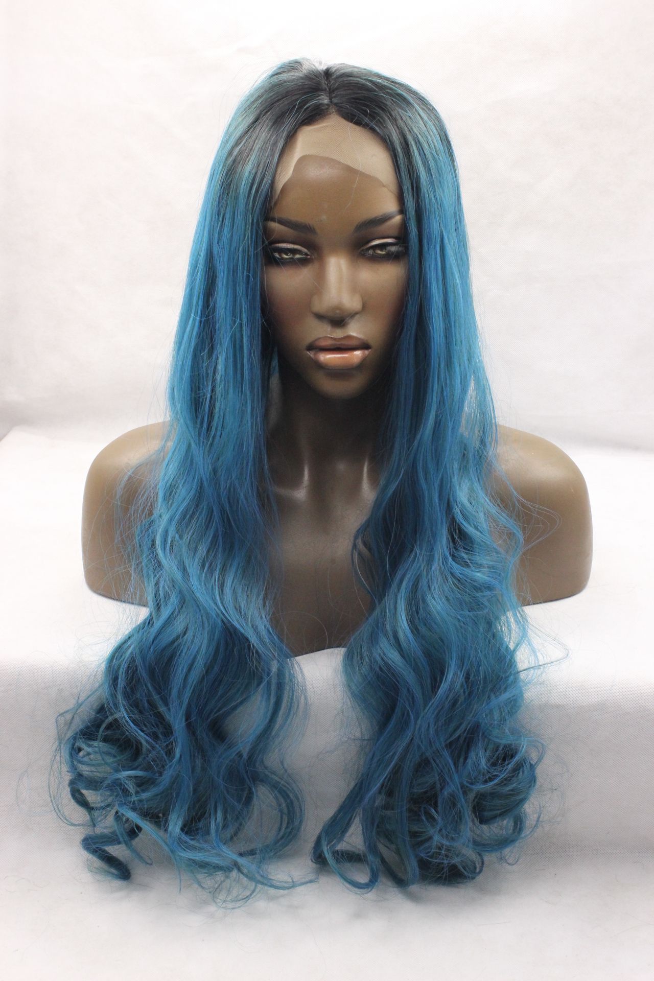 Black Blue Ombre Hair Long Wavy Heat Resistant Fiber Synthetic